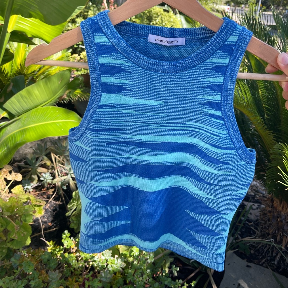 Beginning Boutique Blue Knit Tank Top